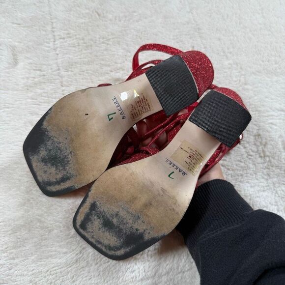 Vintage Y2K Bakers Red Glitter Platform Strappy Heels - Picture 4 of 5